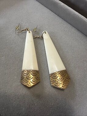 White and brass Drop Earrings - Women Jewelry